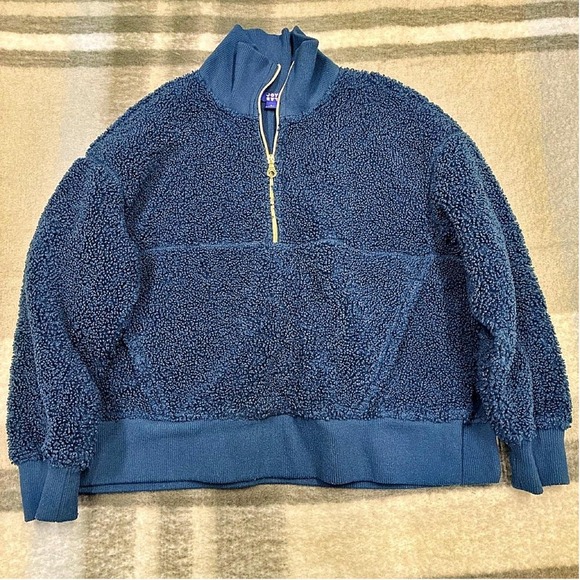 JoyLab Tops - JoyLab Women Blue Sherpa Half-Zip Pullover Sweatshirt Textured Fleece Large